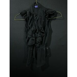 Miley Cyrus Max Azria Women's Black Ruffle Sheer Sleeveless Blouse Medium